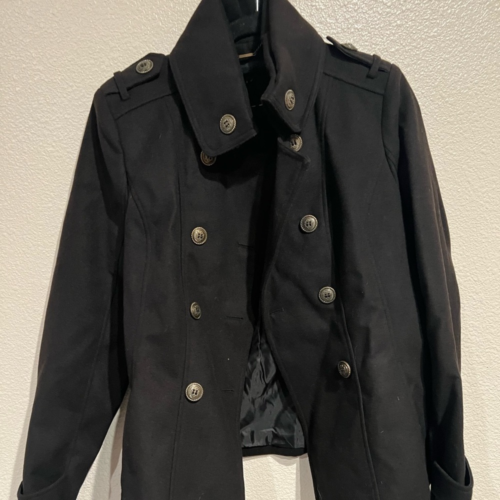 Black‎ Rivet Belted military style pea Coat
